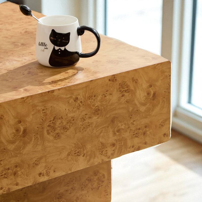 43.31" Faux Burl Wood Coffee Table, Rectangular Mid-Century Modern Accent Table with MDF Pedestal Base