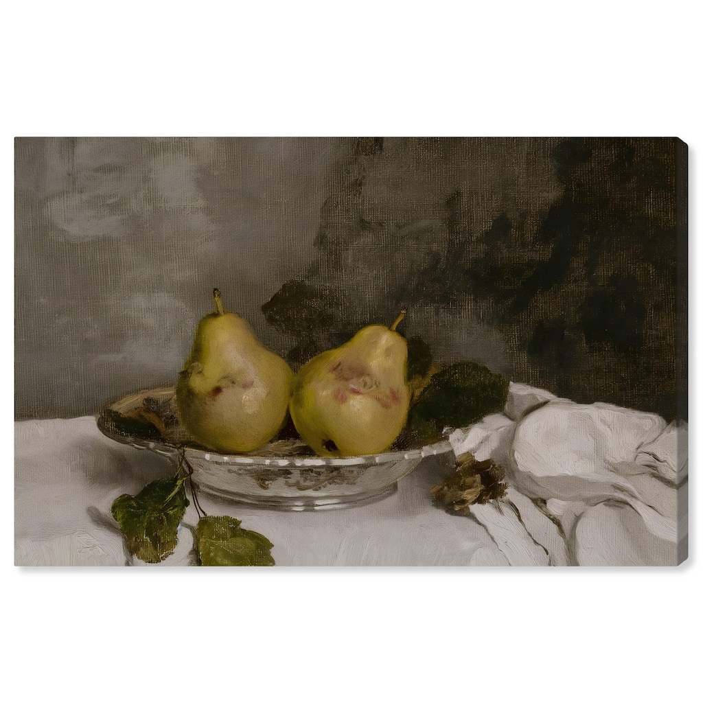 Two Pears in a Silver Bowl Canvas by Art Remedy, Gallery Wrapped