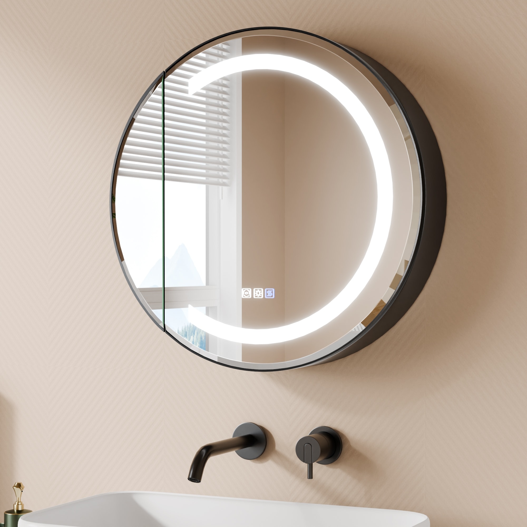 EcoBrite 24 in. W x 24 in. H Round Aluminum Dimmable LED Medicine Cabinet with Mirror