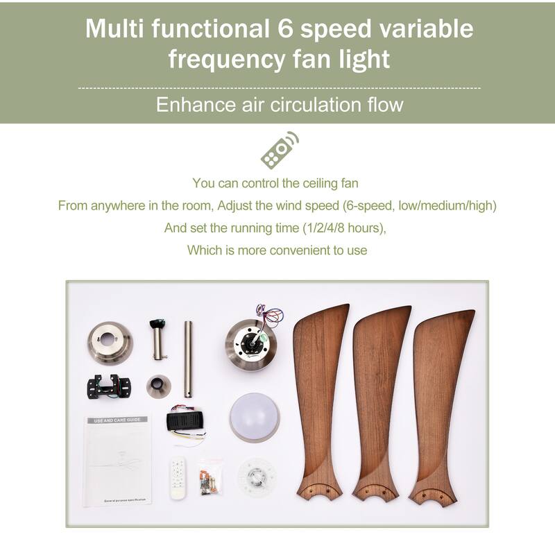 52" Ceiling Fan with Lights Remote Control,Quiet DC Motor 6 Speed Levels,Reversible Blades, for Patio Living Room, Bedroom