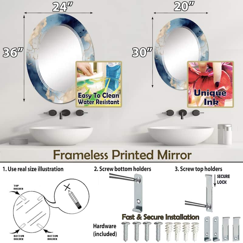 Designart "Blue and Gold Marble Clouds VIII" Fractals Modern Wall Mirror