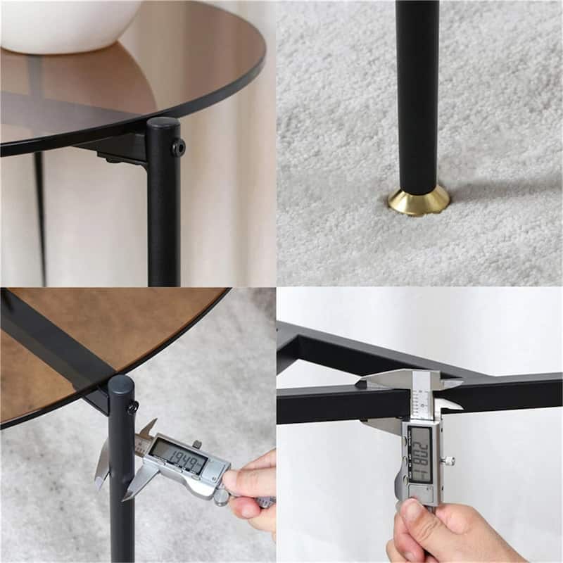 Round Tempered Glass End Table Sofa Table with Metal Frame for Living Room - 19.7x19.7 inch