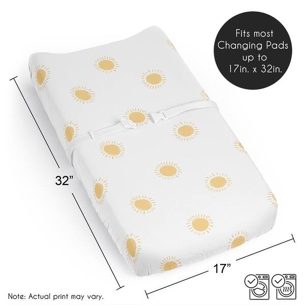 Sweet Jojo Designs White and Yellow Boho Sun Boy, Girl, Unisex/Gender Neutral Changing Pad Cover Sheet - Bohemian, Celestial Sky