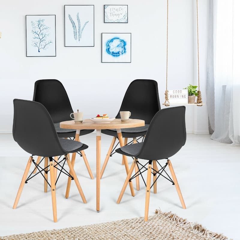 Set of 2 Ergonomic Dining Chairs with Soft Linen Cushion and Sturdy PP Seat and Wooden Frame - 18" x 19" x 33" (W x D x H)