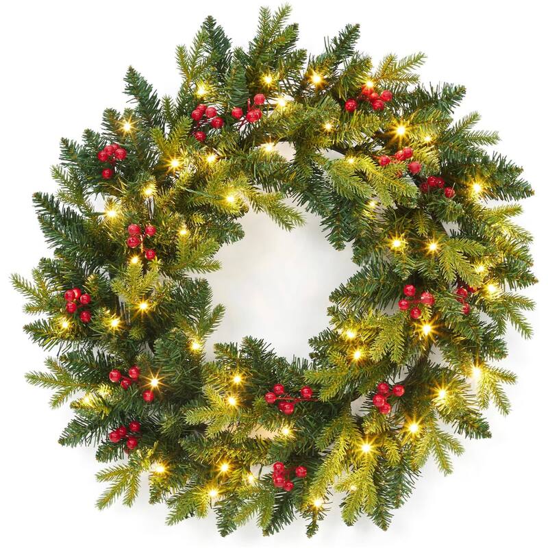 24 Inch Christmas Wreath for Entryway, Window, Wall, Hallway - Green