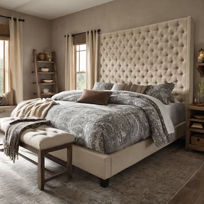 Detmold Wingback Button Tufted High Headboard Platform Bed