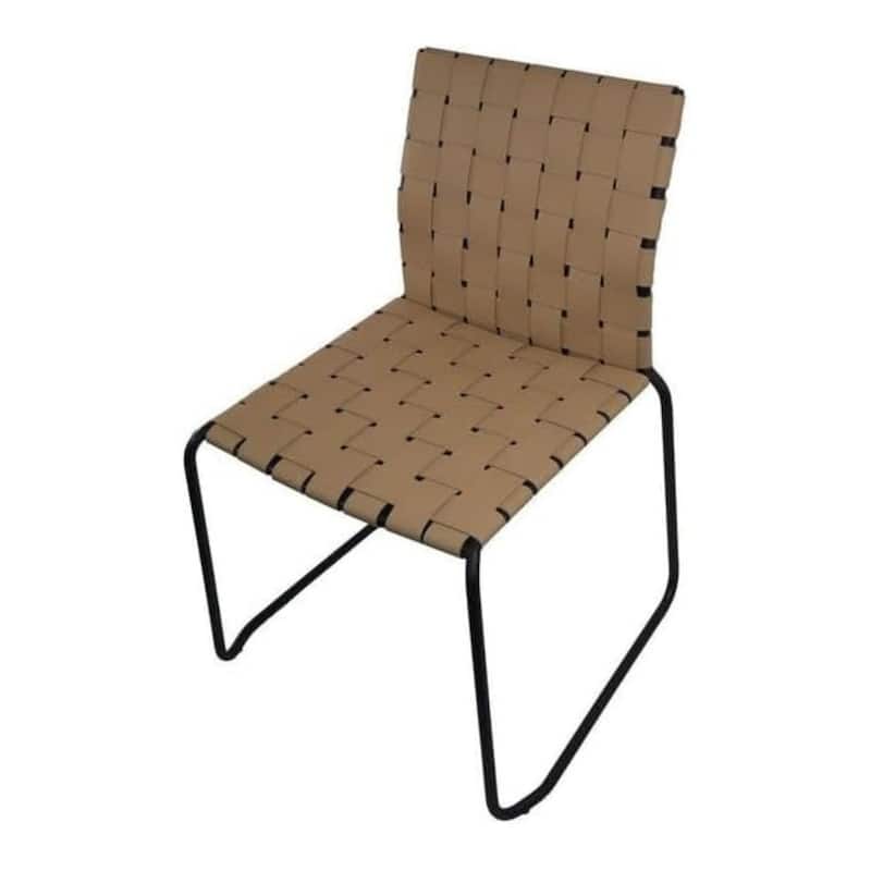 Aria Home Set of 4 Coffee Stackable Manon Woven Leather Armless Chairs