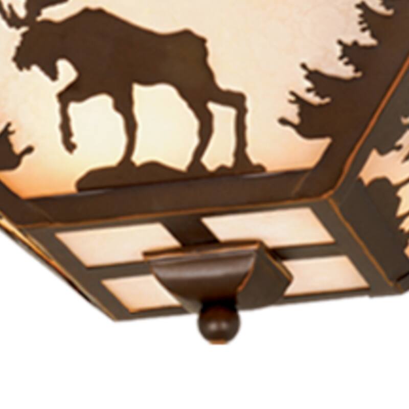 Yellowstone Bronze Rustic Moose Tree Square Outdoor Flush Mount Ceiling Light - 14-in W x 5.75-in H x 14-in D