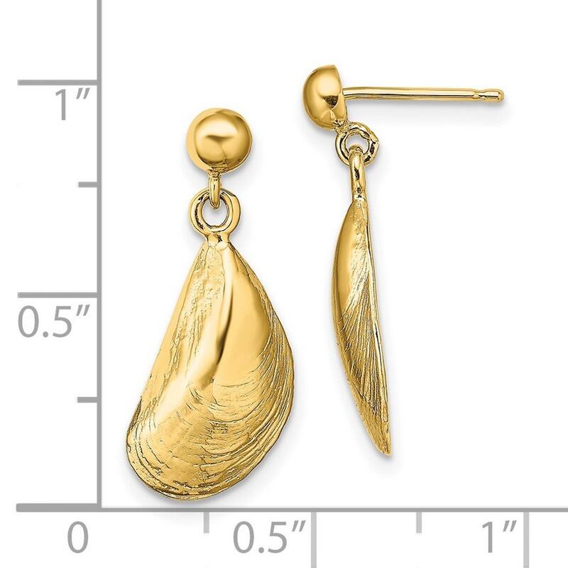 Curata 14k Yellow Gold Polished Mussel Shell Drop Dangle Earrings 20.5x8.9mm