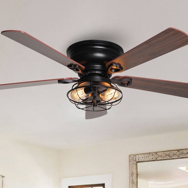 Industrial 48-in Wood 5-Blade Flush Mount Black Low Profile