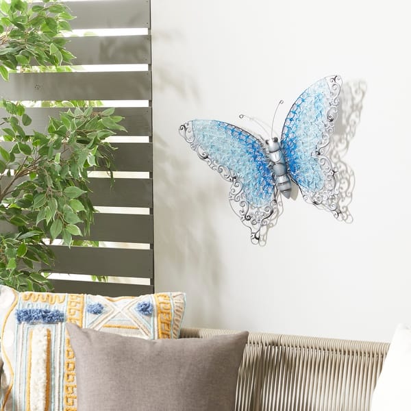 slide 2 of 34, Iron Metal Eclectic Butterfly Wall Decor in Blue, Purple, or Green (16" H X 21" W) - 16 x 21 Blue