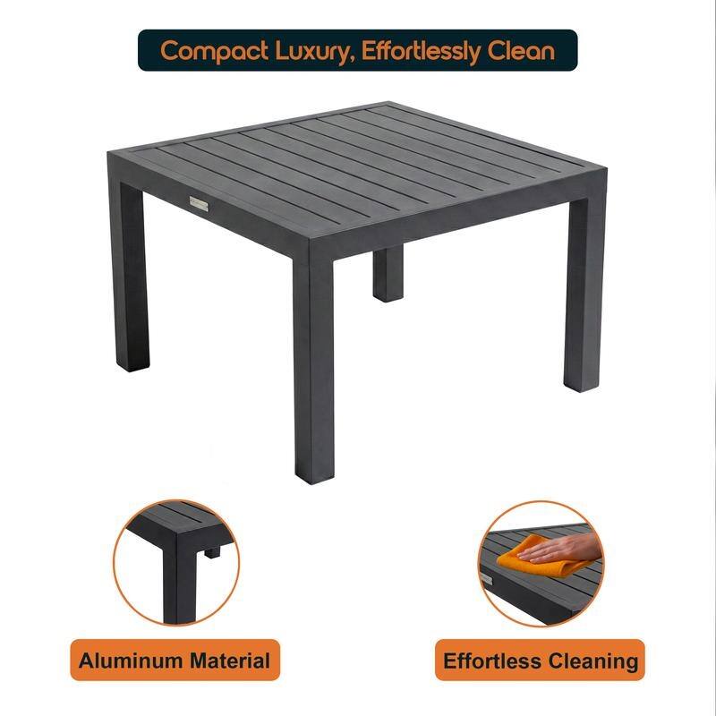 Chelsea 27" Square Aluminum Outdoor Coffee Table - Modern Weather Resistant Patio Accent Table, Rust-Proof Powder Coated Frame