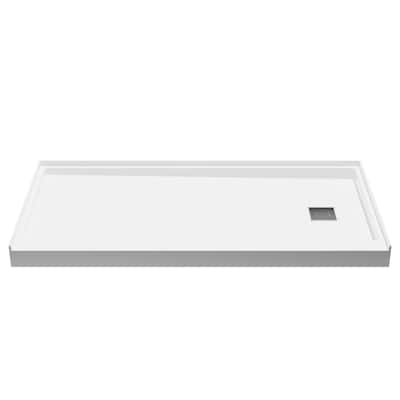 Alexander 60 in. L x 30 in. W Alcove Shower Pan Base with Right Drain in Glossy White Marine Acrylic