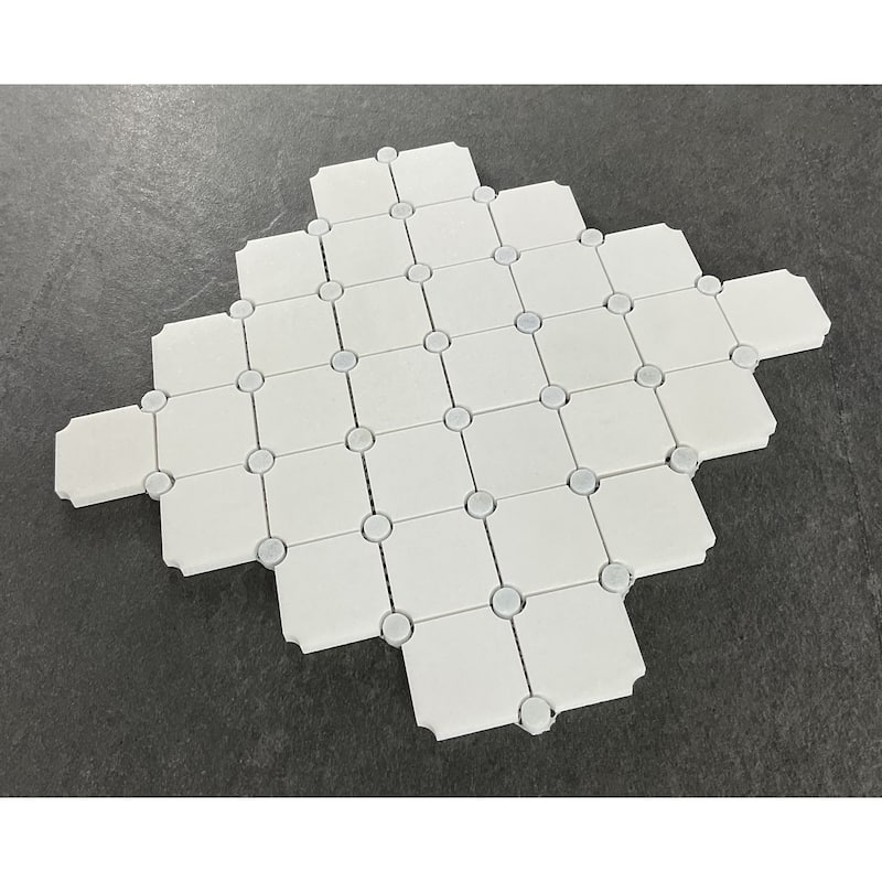 Thassos White Diamond with Blue Celeste Circle Marble Mosaic Wall & Floor Tile - 1 Case (10 Sheets)