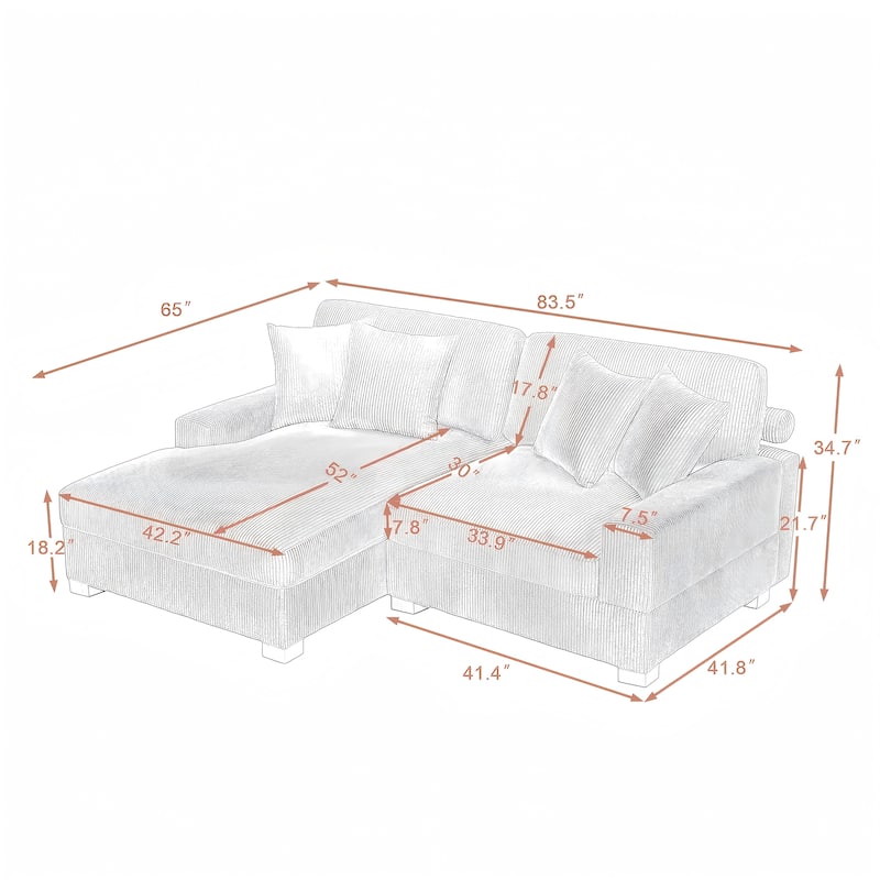 Corduroy Modular Couch Sectional Chaise Lounge Sofa