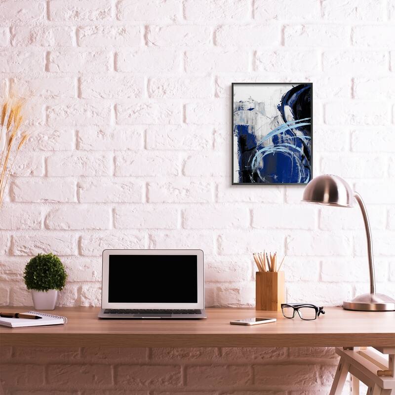 Stupell Chaotic Blue Movements Indigo Abstract Design Framed Wall Art