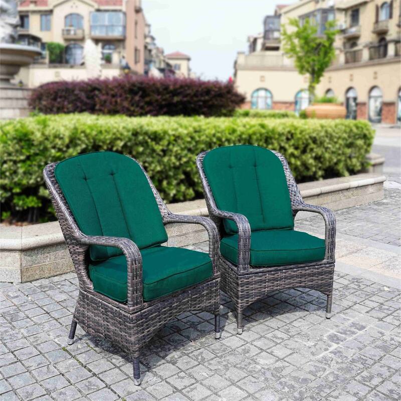 Moda 2-Piece Outdoor Wicker Dining Chairs with Cushions - Brown Wicker+Dark Green Cushion