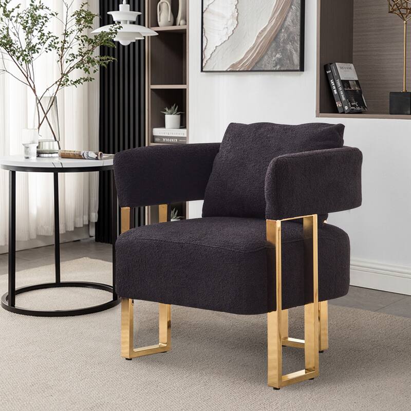 Decorative Chair Side Chair Black Gold Padded Chair with Metal Legs, Reading Chair Vanity Chair for Living Room
