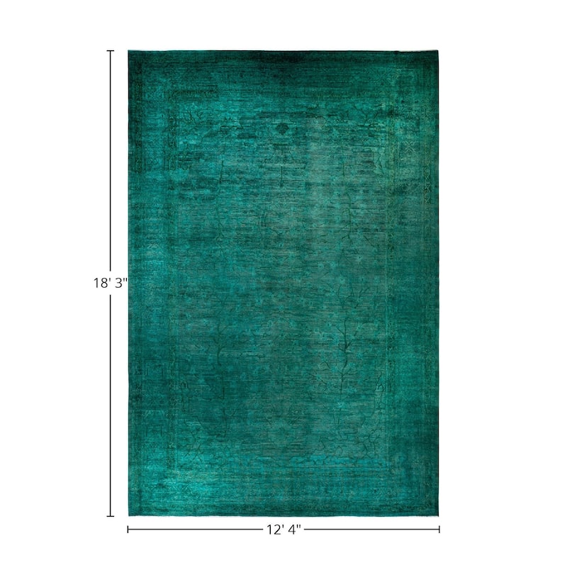 Overton Hand Knotted Wool Vintage Inspired Modern Contemporary Overdyed Blue Area Rug - 12' 4" x 18' 3"