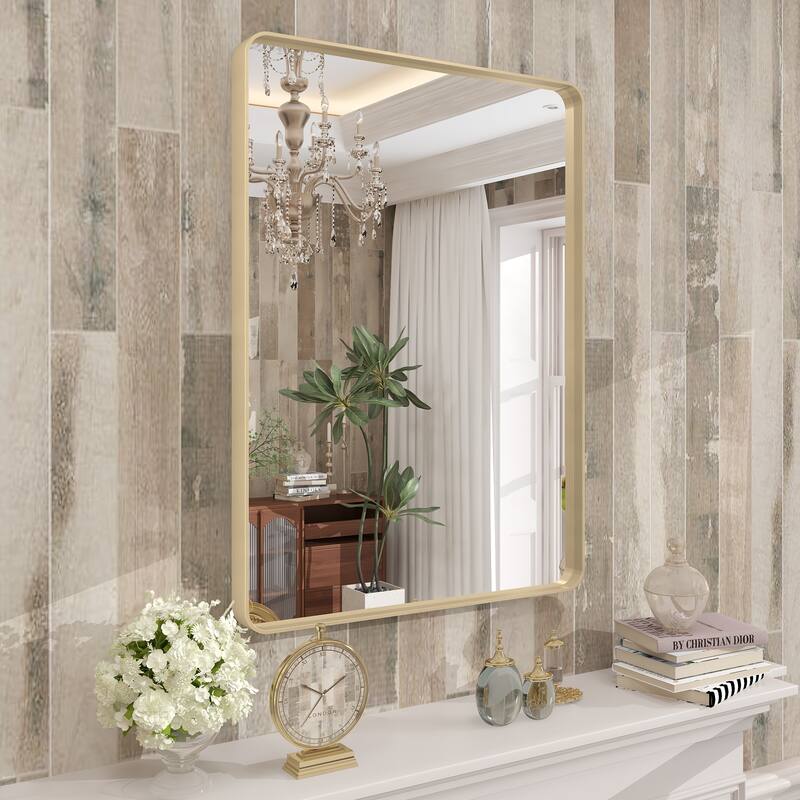 Modern Metal Frame Wall Mounted Bathroom Vanity Mirror - 30x22 - Gold