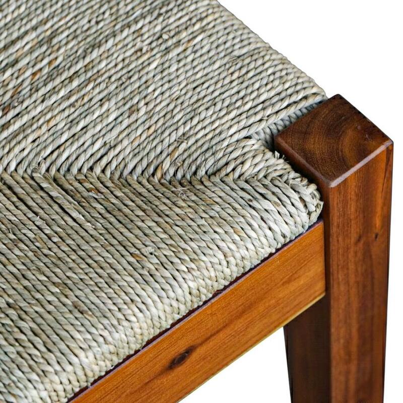 M4HSolid Acacia Wood Bench with Handwoven Natural Seagrass Seat