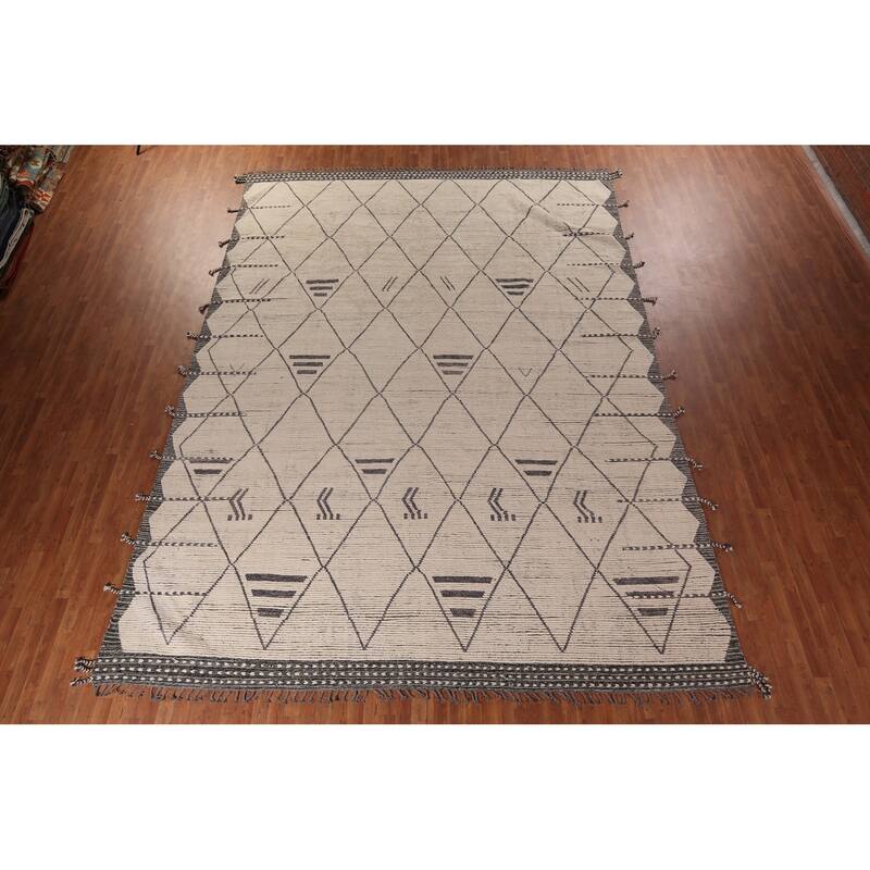 Trellis Moroccan Large Area Rug Hand-Knotted Wool Carpet - 11'4"x 15'6"