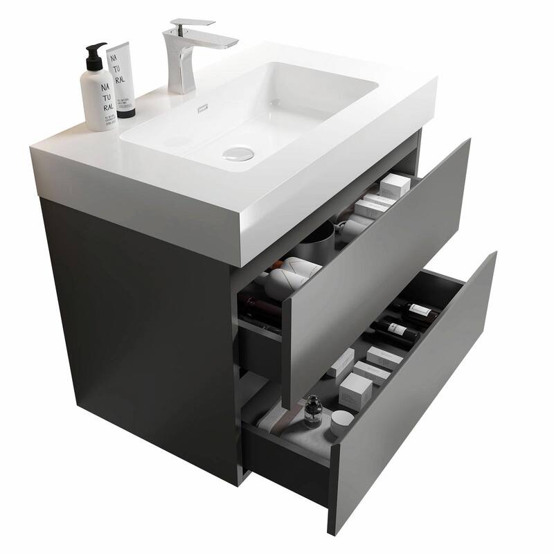 36"/30"/24" Floating Bathroom Vanity with Sink, Wall-Mounted Storage Cabinet