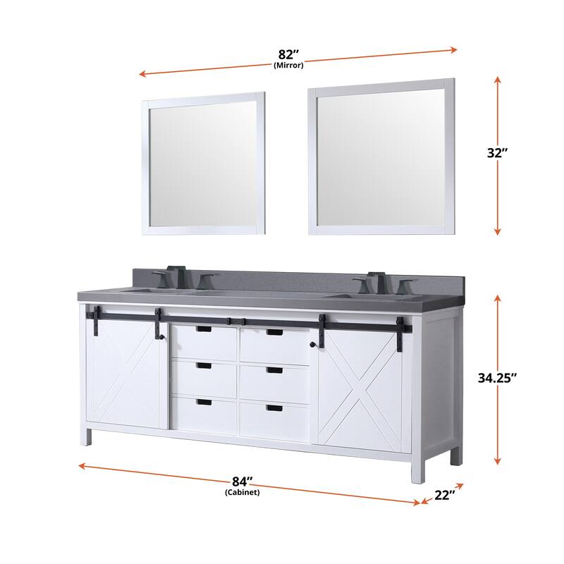 Marsyas 84 in W x 22 in D Dark Grey Double Bath Vanity, Carrara Marble Countertop, Faucet Set and 34 in Mirrors