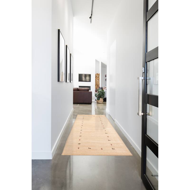 ECARPETGALLERY Hand Loomed Kashkuli Gabbeh Beige Wool Rug - 2'8 x 7'7