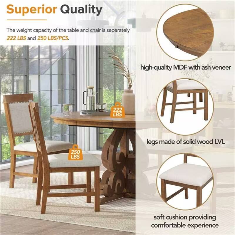 5-Piece Retro Dining Set, Extendable Table and 4 Upholstered Chairs
