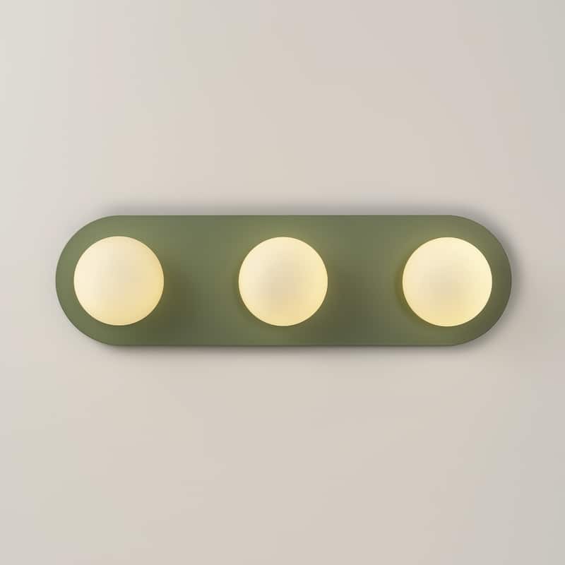 3-Light Modern Rectangular Gray-Green Frosted Opal Glass Globe Bubble Bathroom Vanity Light
