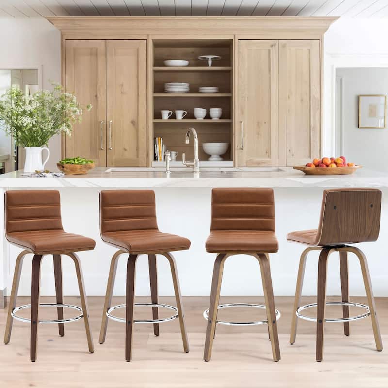 26"/29" Faux Leather Swivel Bar/Counter Stools, Set of 2/3 - Set of 4 - Saddle Brown - Counter Height