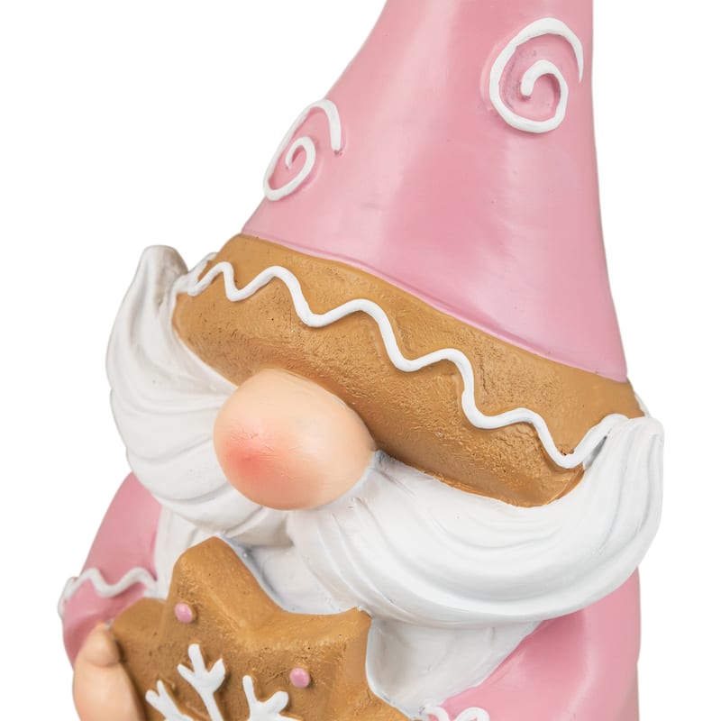 Christmas Gnome Holding Gingerbread Snowflake Cookie Decoration - 11.5" - Pink