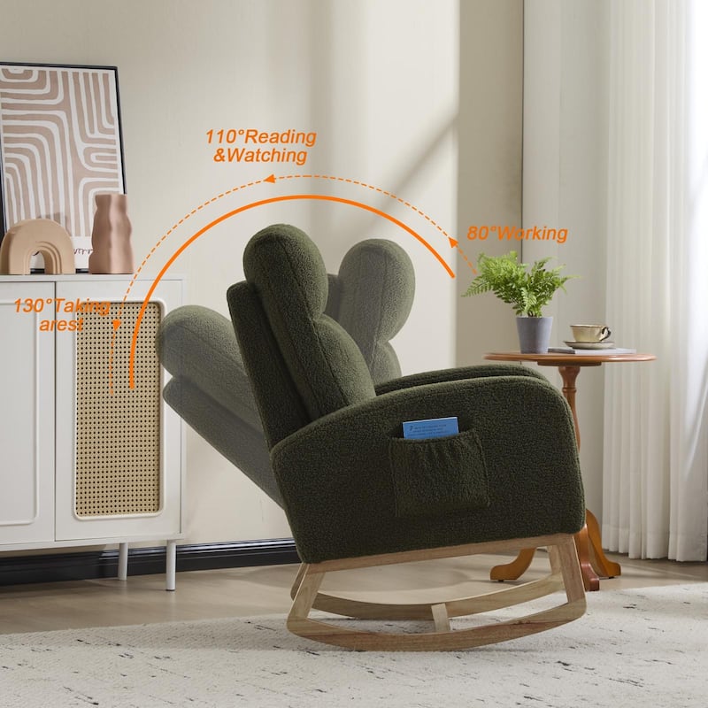 Solid Wood Modern Rocking Chair with High Back and Pocket - 29.5" D x 24.8" W x 40.9" H