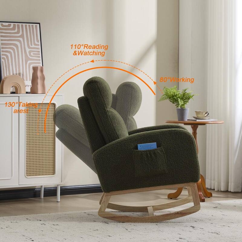 Rocking Chair Side Chair Reading Chair, Minimalist Upholstered Chair Green Dressing Chair Leisure Chair