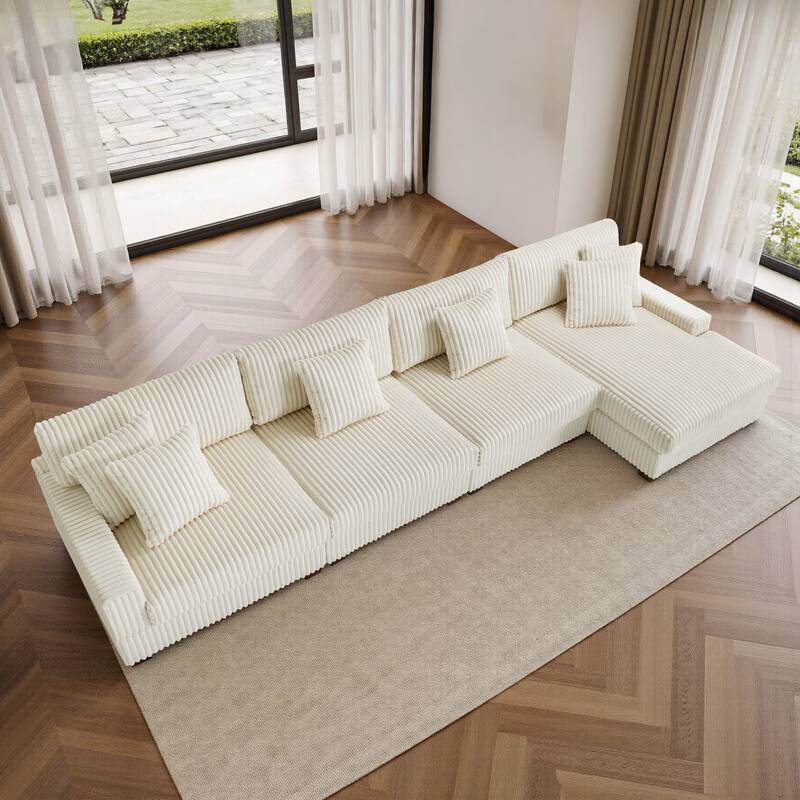 Cotton Flannel 3-Seat Modular Sectional Sofa with Chaise