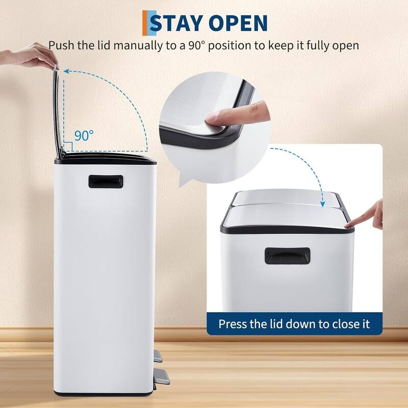 2 x 8 Gallon Dual Compartment Kitchen Trash Can, Garbage Can with Lid