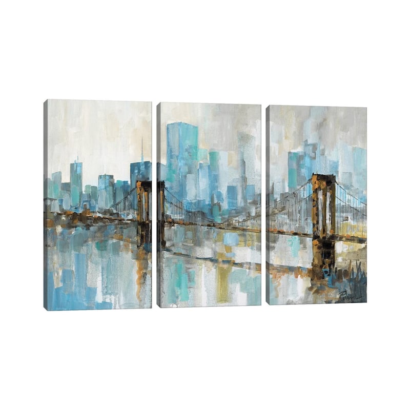 iCanvas "Teal City Shadows" by Ruane Manning 3-Piece Canvas Wall Art Set