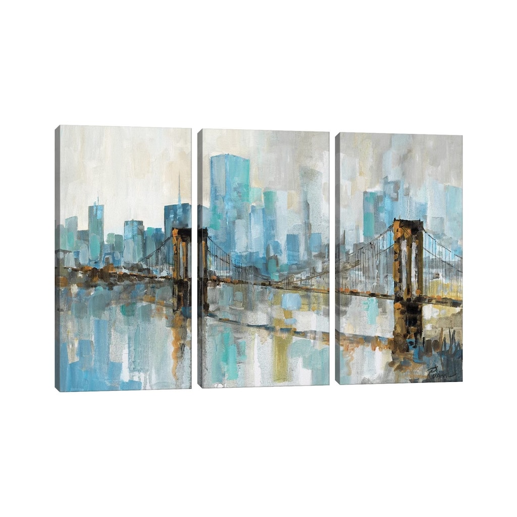 iCanvas "Teal City Shadows" by Ruane Manning 3-Piece Canvas Wall Art Set