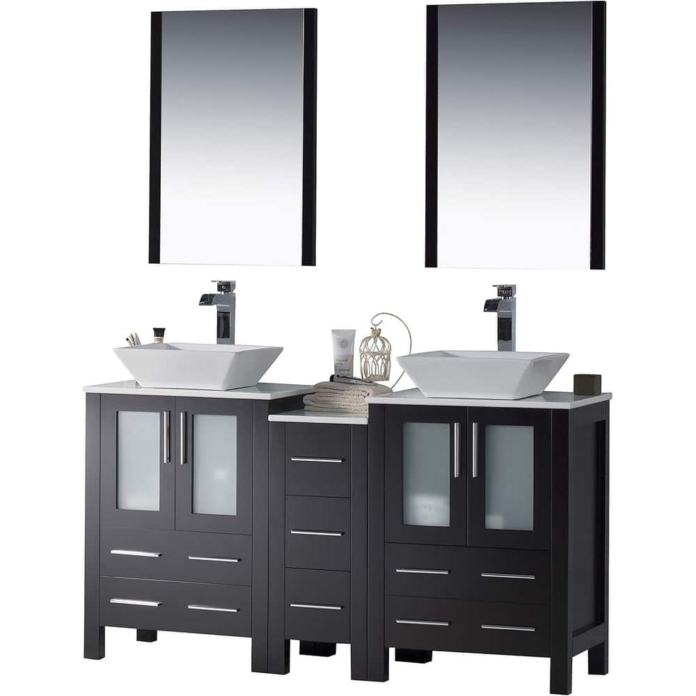 Blossom Sydney 60 Inch Double Sink Vanity with Side Cabinet & Mirrors
