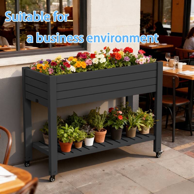 Raised Garden Bed with Trellis for Climbing Plants,Outdoor with Drainage Plug and Gauge DustProof Resin for Garden Backyard