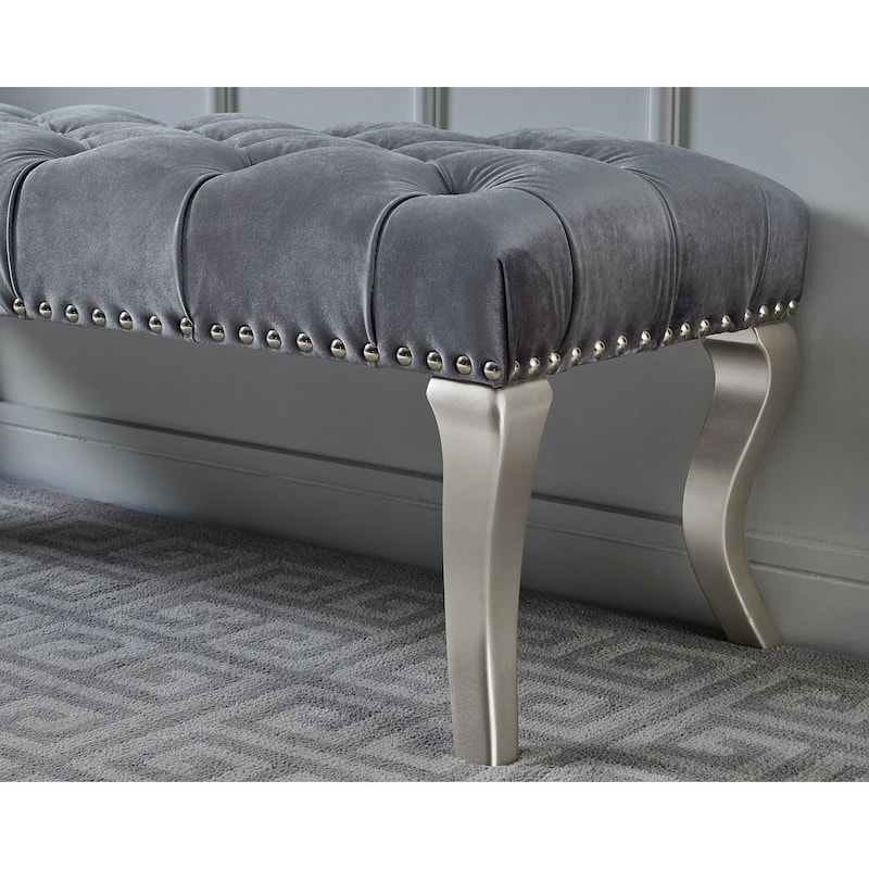 Decor Maxem Tufted FabricUpholstered Bench with Nailhead Trim