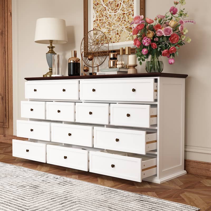 Chic Brown and White Dresser with Ample Storage Space Side Table