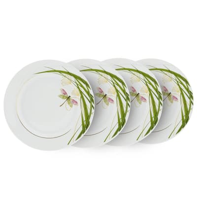 STP-Goods Dragonfly Porcelain Salad / Dessert Plate 7.9" Set of 4