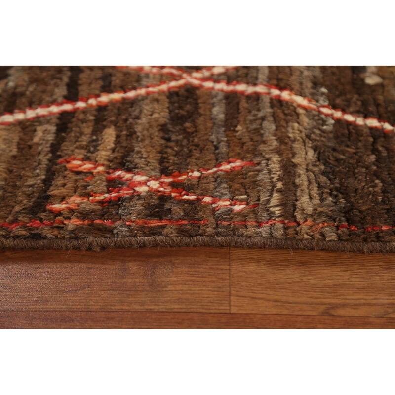 Hand Knotted Oriental 100% Wool Carpet Tribal Trellis Brown Moroccan Area Rug - 9' 11'' X 6' 8''