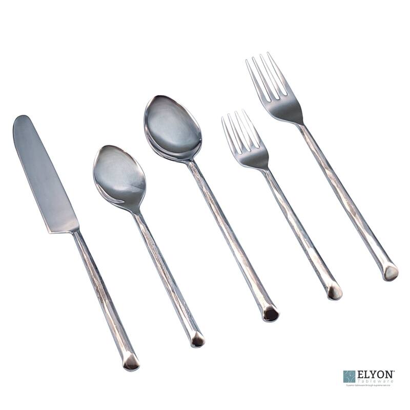 Elyon Ambrey Reflective Silver 20 Piece Flatware Set Indian Artisan-Made Set Hand-Forged Stainless Steel Service for 4