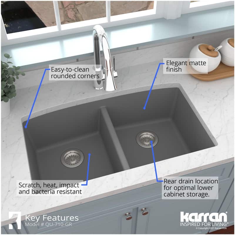 Karran USA QU-710-PK1 Quartz QU 32" Undermount Double Basin Quartz