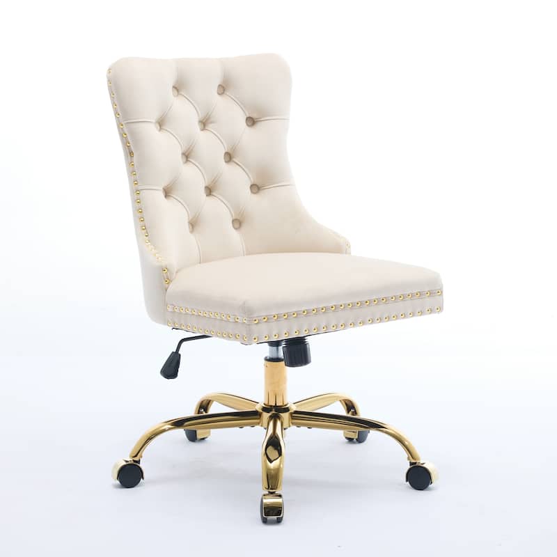 Modern Velvet Upholstered Tufted Button Home Office Chair with Golden Metal Base,Adjustable Desk Chair Swivel Office Chair