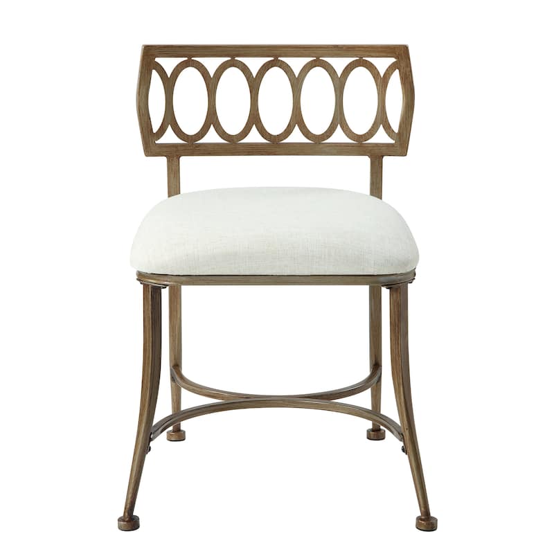 Azalea Park Gold Low Back Upholstered Vanity Stool - Golden Bronze & Natural Linen - 17.13 W x 17.13 D x 25.98 H"