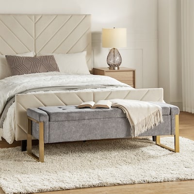 Alina Modern Upholstered Flip Top Storage Bench with Metal Legs by HULALA HOME